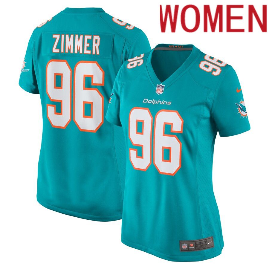 Women Miami Dolphins 96 Justin Zimmer Nike Aqua Home Game Player NFL Jersey